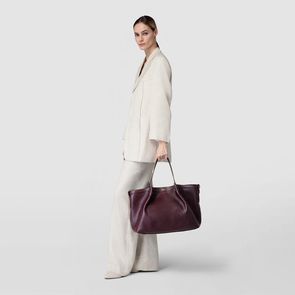 Tote bag secret in pelle rugiada - dark plum