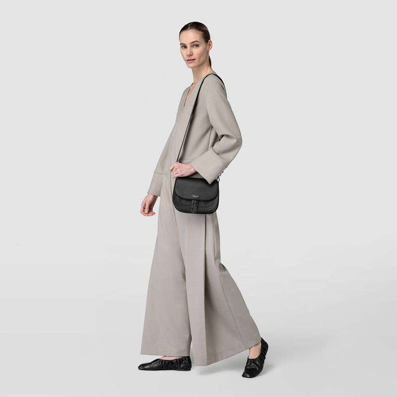Borsa luna crossbody in pelle rugiada - black