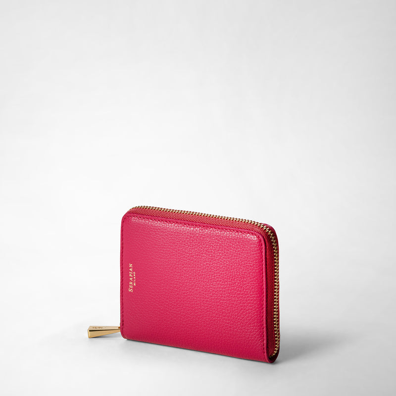 Mini zip around wallet in rugiada leather - petal