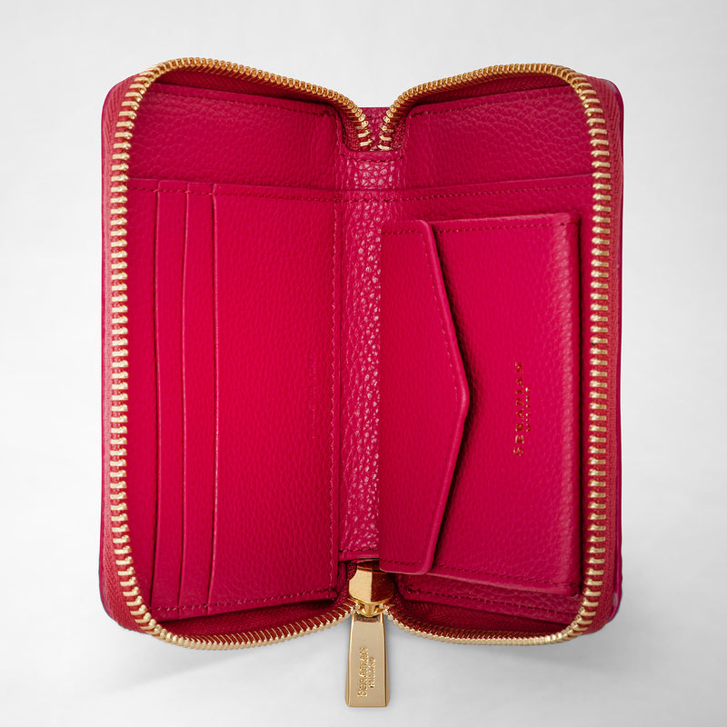 Mini zip around wallet in rugiada leather - petal