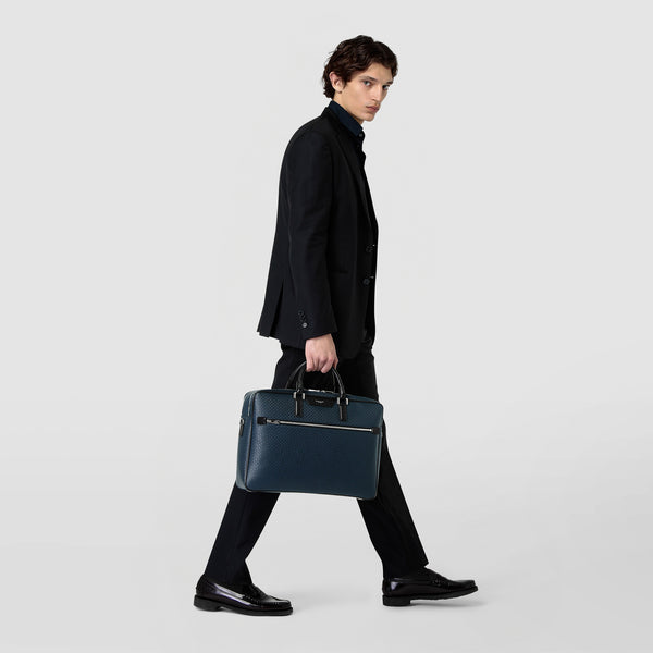 Double gusset briefcase in stepan - ocean blue/black