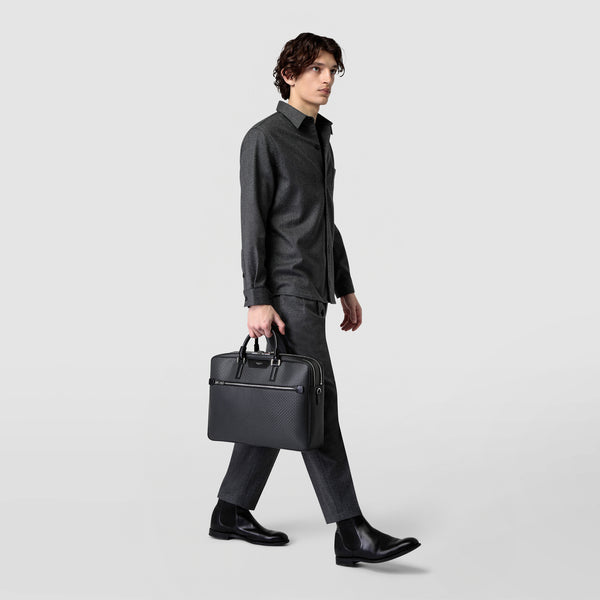 Double gusset briefcase in stepan - asphalt gray/black