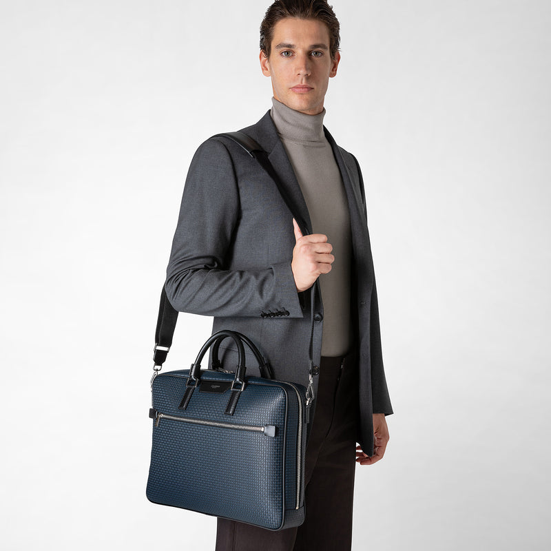 Slim briefcase in stepan - ocean blue/black