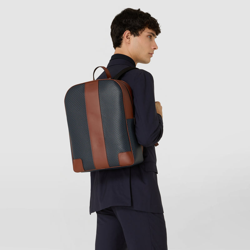 Backpack in stepan 72 - ocean blue/cuoio