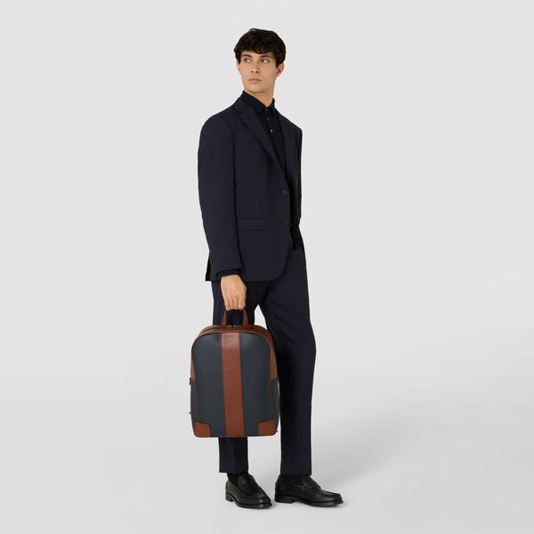 Backpack in stepan 72 - ocean blue/cuoio