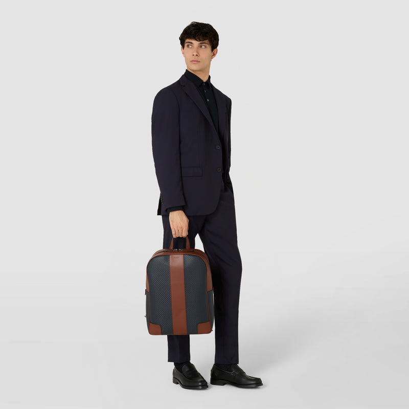 Backpack in stepan 72 - ocean blue/cuoio