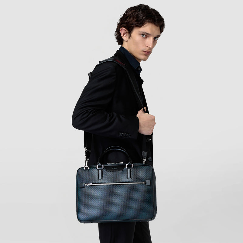 Extra slim briefcase in stepan - ocean blue/black