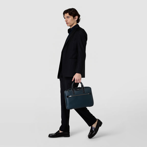 Extra slim briefcase in stepan - ocean blue/black