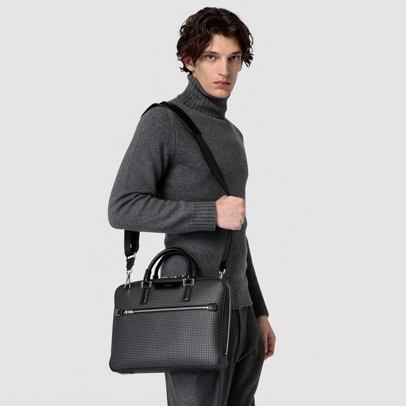 Extra slim briefcase in stepan - asphalt gray/black