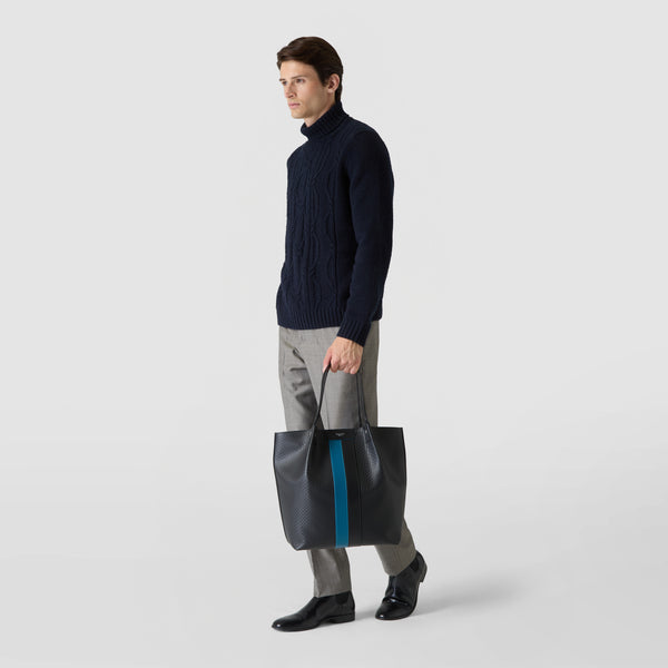 Vertical secret tote bag in stepan - black/petrol
