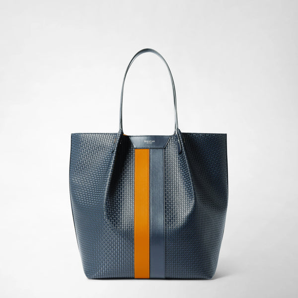 Vertical secret tote bag in stepan - ocean blue/navy/sunrise