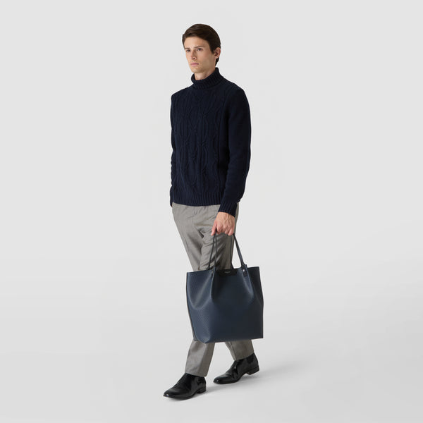 Vertical secret tote bag in stepan - ocean blue/black