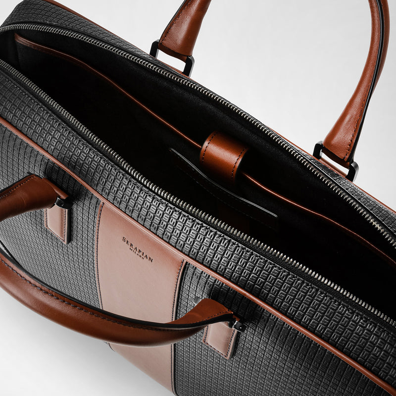 Slim briefcase in stepan 72 - black/cuoio