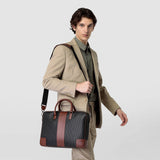 Slim briefcase in stepan 72 - black/cuoio