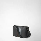 CAMERA CROSSBODY BAG IN STEPAN is shown at a slight angle from the front against a light background; the dark gray bag features an embossed S pattern, leather details, and a shoulder strap. Visible lettering: “SERAPIAN MILANO”.