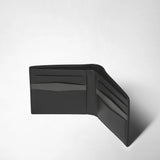 Frontal view: 6-CARD BILLFOLD WALLET IN STEPAN displayed open, showing black leather interior with six card slots and additional pockets for notes and receipts.