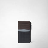 Front view: ZIP CARD CASE IN STEPAN stands upright; the slim case shows card slots, a side zipper, and asphalt-gray material with details in ebony and Arctic.