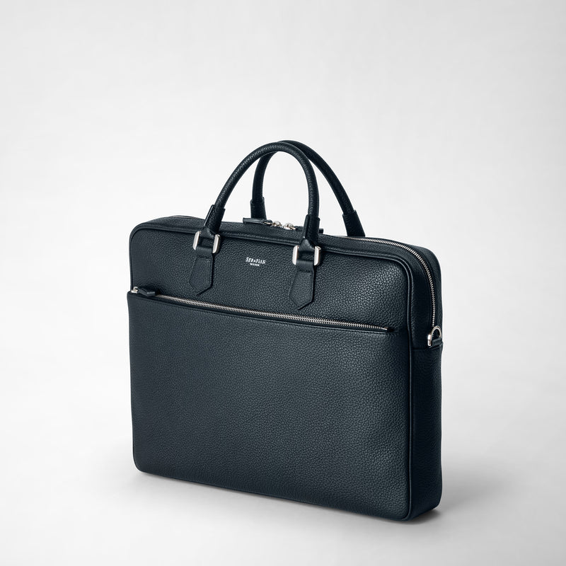 Attaché-case slim en cuir cachemire - navy blue