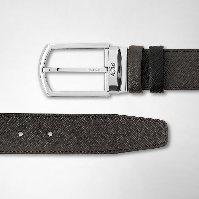 Reversible belt in evoluzione leather - anthracite grey/black