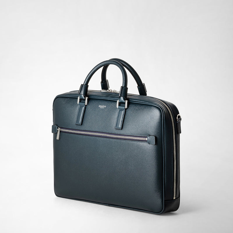 Slim briefcase in evoluzione leather - navy blue