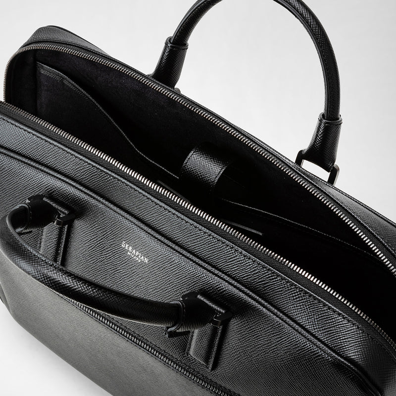 Attaché-case slim en cuir evoluzione - eclipse black
