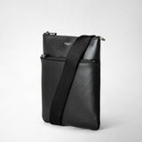 Flat crossbody bag in evoluzione leather - eclipse black