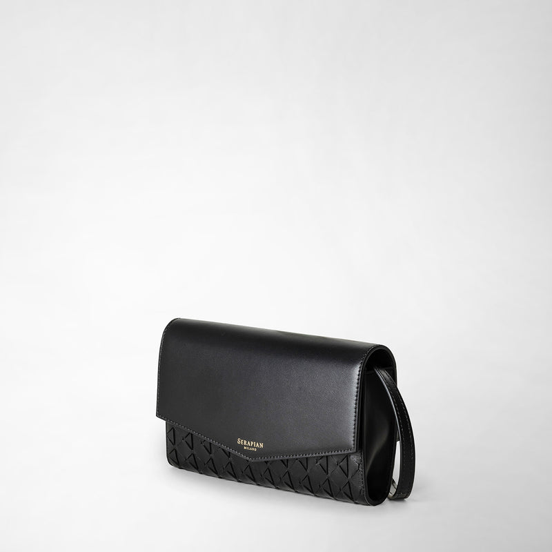 Clutch con tracolla in mosaico - black