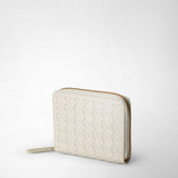 Mini portefeuille zippé en cuir mosaico - off-white