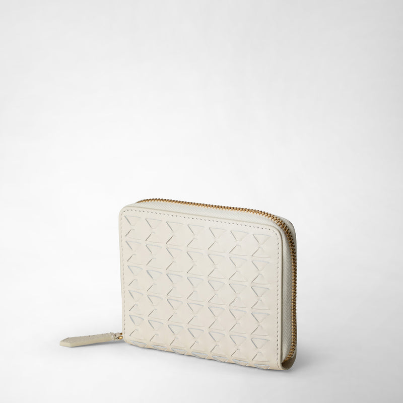 Mini portefeuille zippé en cuir mosaico - off-white