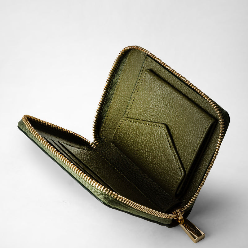 Mini zip around wallet in rugiada leather - cactus