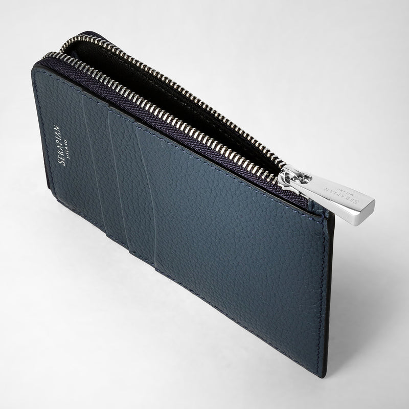 Zip card case in rugiada leather - navy blue
