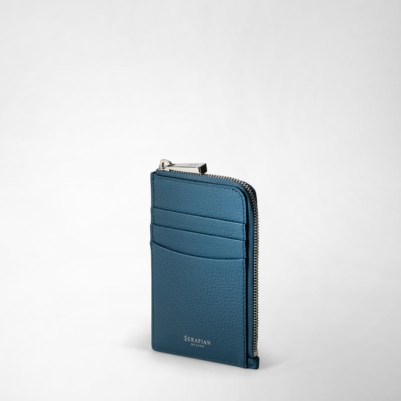 Zip card case in rugiada leather - blue jeans