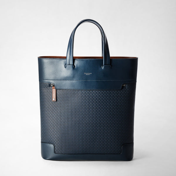 Vertical tote ban in stepan 72 - ocean blue/navy/cuoio