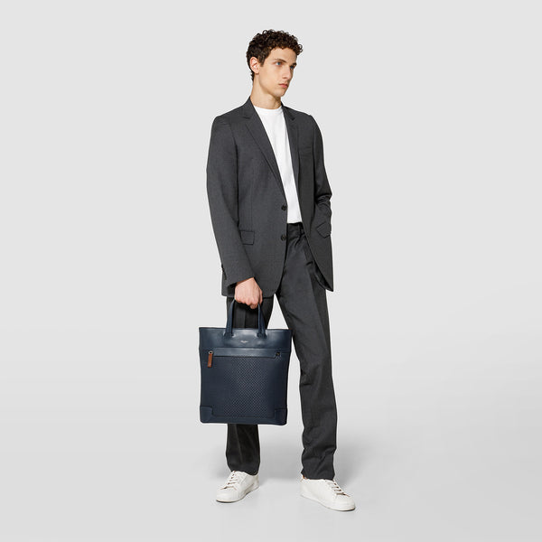 Vertical tote ban in stepan 72 - ocean blue/navy/cuoio