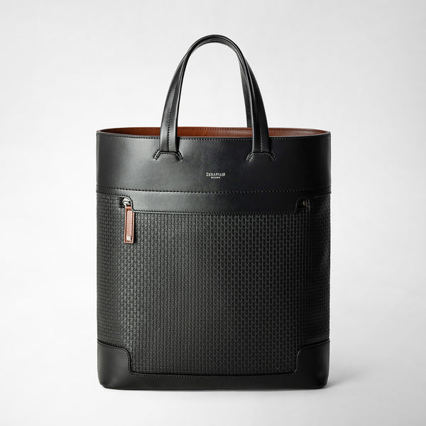Vertical tote ban in stepan 72 - black/black/cuoio