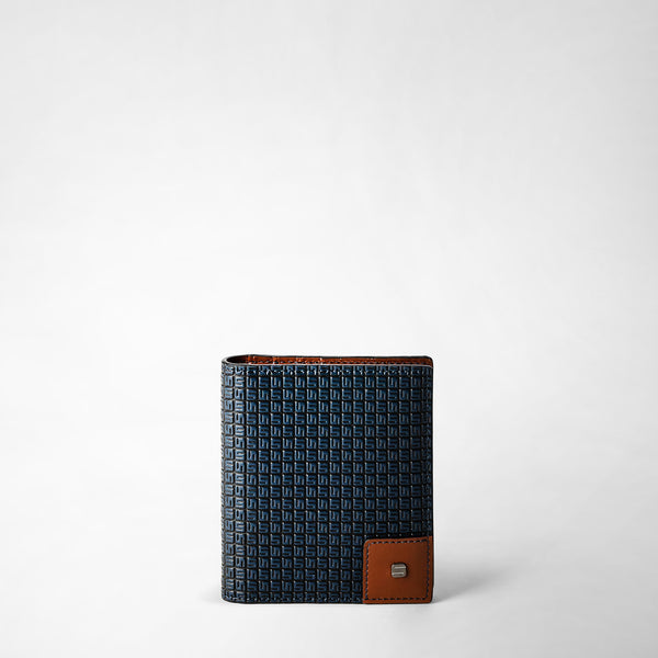 Foldable card case in stepan 72 - ocean blue/cuoio