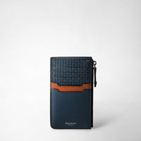 PORTE-CARTES ZIPPÉ EN STEPAN 72 Ocean Blue/Navy/Cuoio